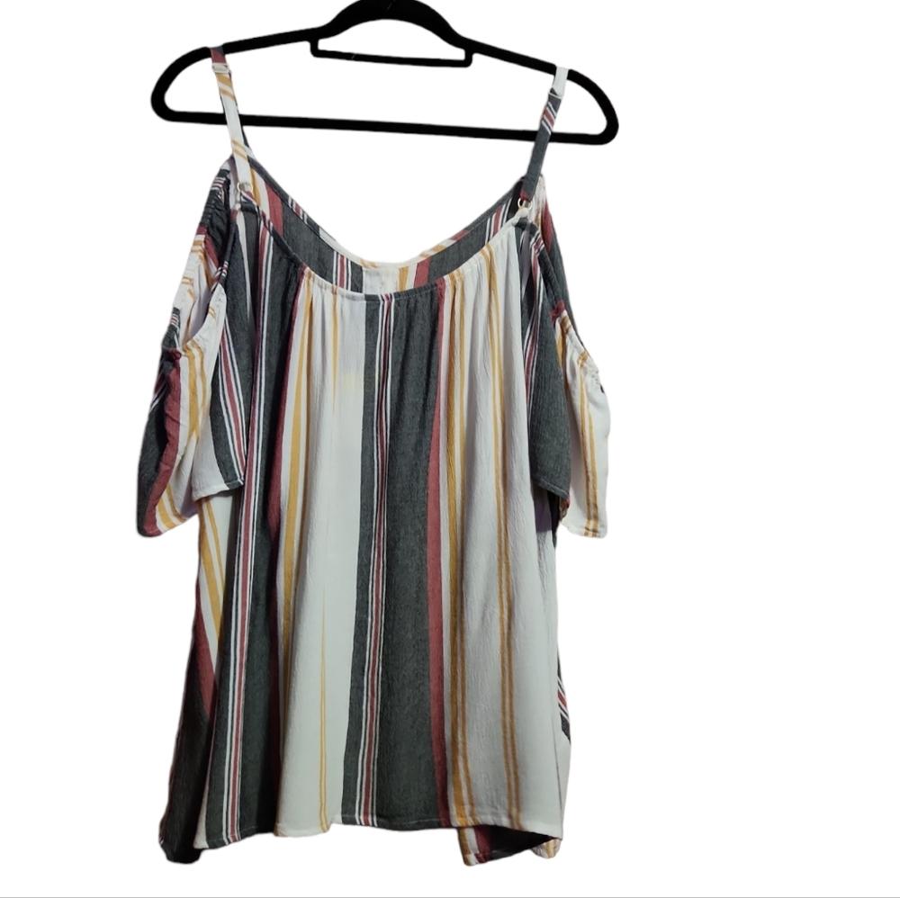 Torrid Striped Boho Cold Shoulder Button Down Top… - image 2